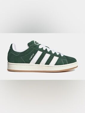 adidas Green Suede Campus Sneakers with White Stripes